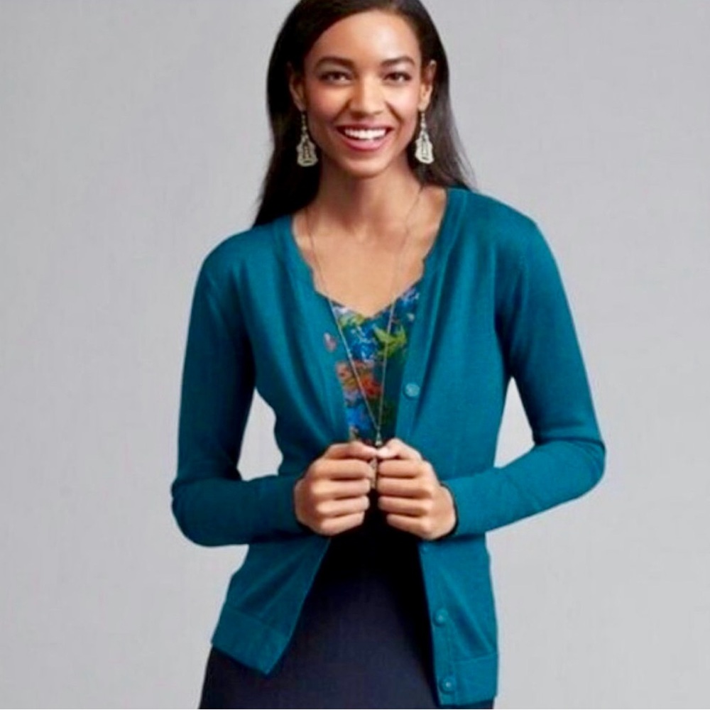 CAbi Ever Women's Snap Teal Sweater
